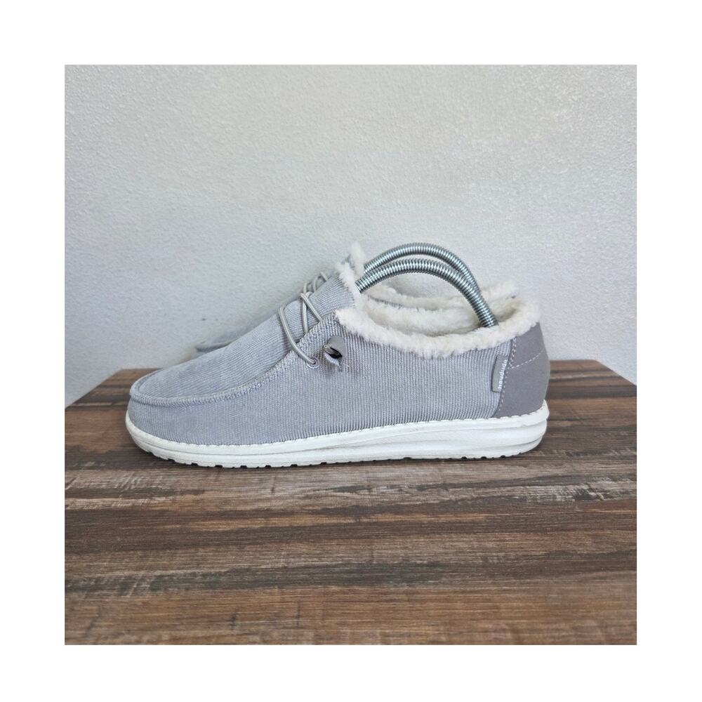 Hey Dude Wendy Corduroy Gray Woman's Slip-on Faux Fur Lining Shoes Size 9